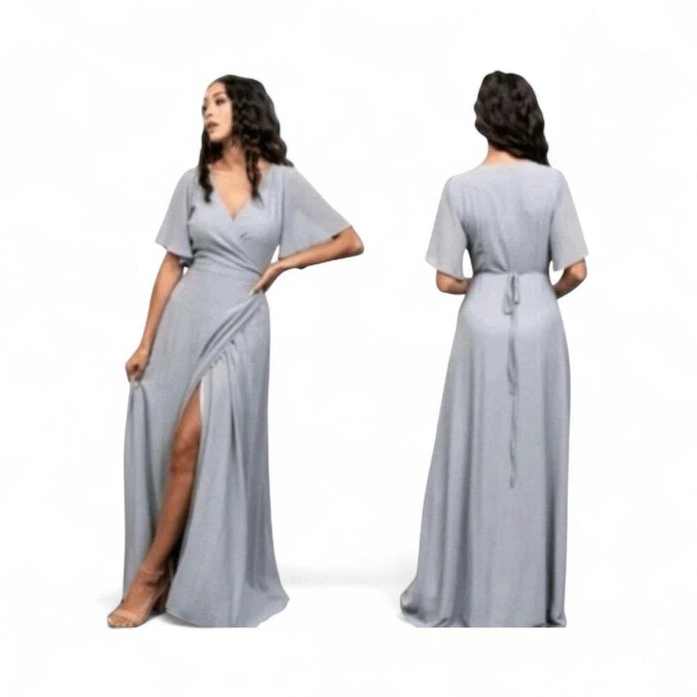 Elegant Gray Wrap Dress - Picture 4 of 8